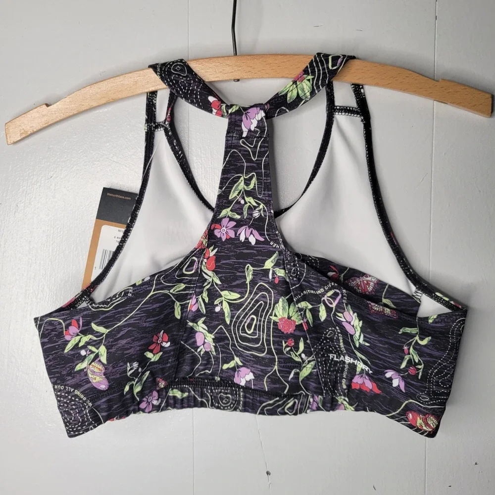 North Face Girls Never‎ Stop Bralette XL 14/16 Black Floral Athletic Performance